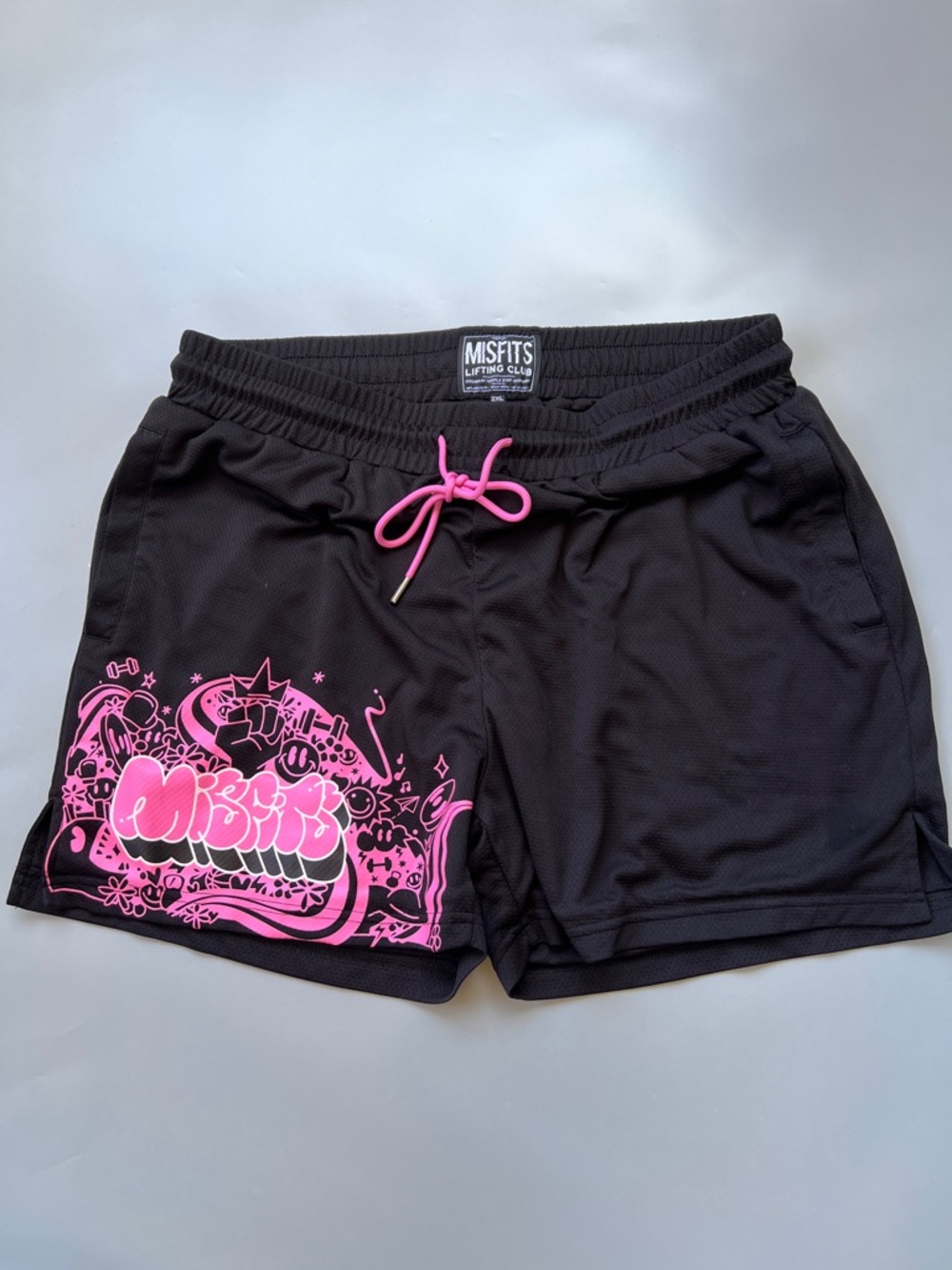 Black Athletic Shorts with Pink Graphic